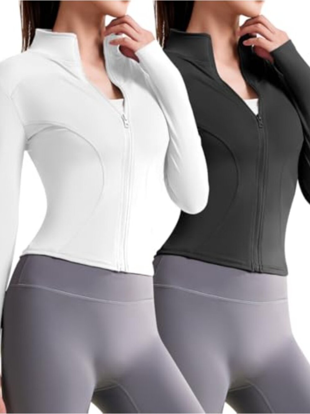 Women's 2 Pack Workout Full Zip Jackets Slim Fit Running Athletic Jackets